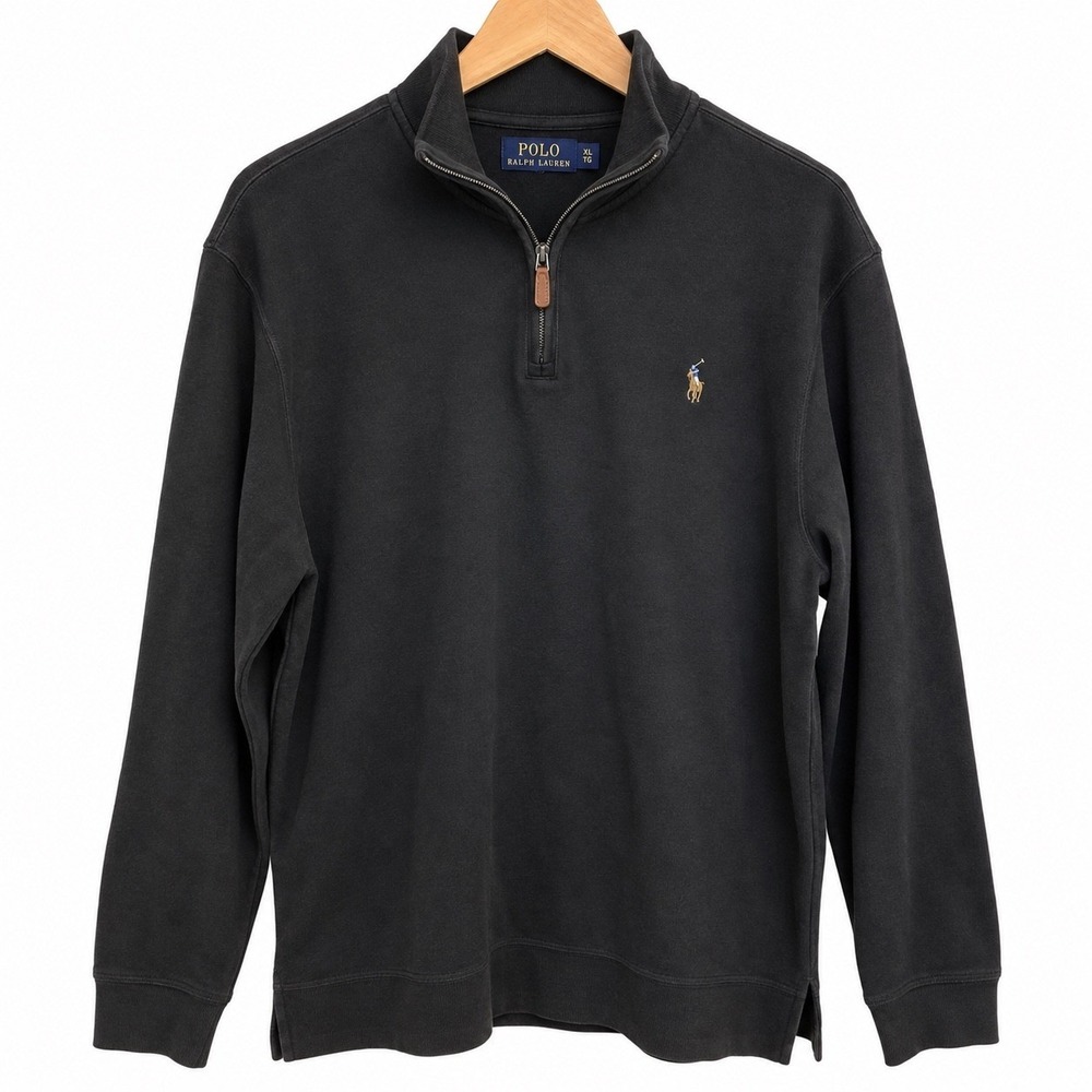 Polo Ralph Lauren Estate Rib Mens XL Black Quarter Zip Pullover Sweater